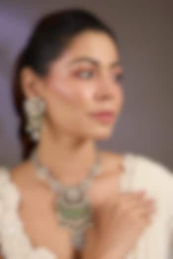 Gold Finish Kundan Polki & Pearl Drop Necklace Set by Vivinia By Vidhi Mehra at Pernia's Pop Up Shop